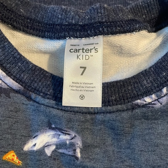 Carter’s kid “pizza shark” sweatshirt. Size 7. Blue. - Picture 3 of 5
